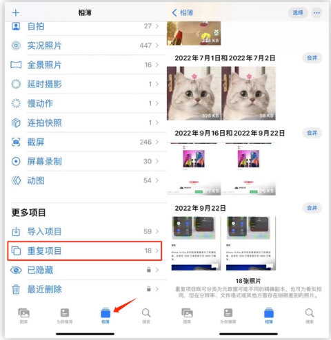晴隆苹果手机维修分享iOS 16 中相册重复项目功能使用方法 